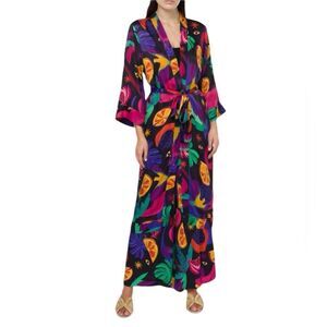 FARM Rio Mystic Jungle Long Jacket Dress Kimono Robe Belted Multi-color XL New